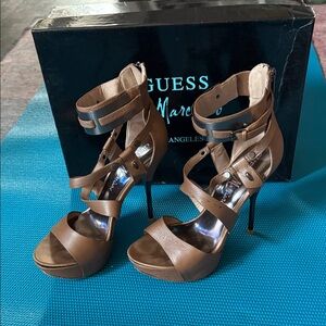 Guess Women's Tan Strappy Platform Heels